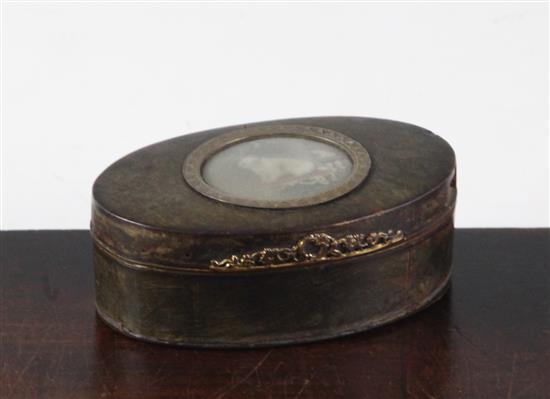 A Regency tortoiseshell snuff box inset with a miniature of a toy spaniel 3.5in.